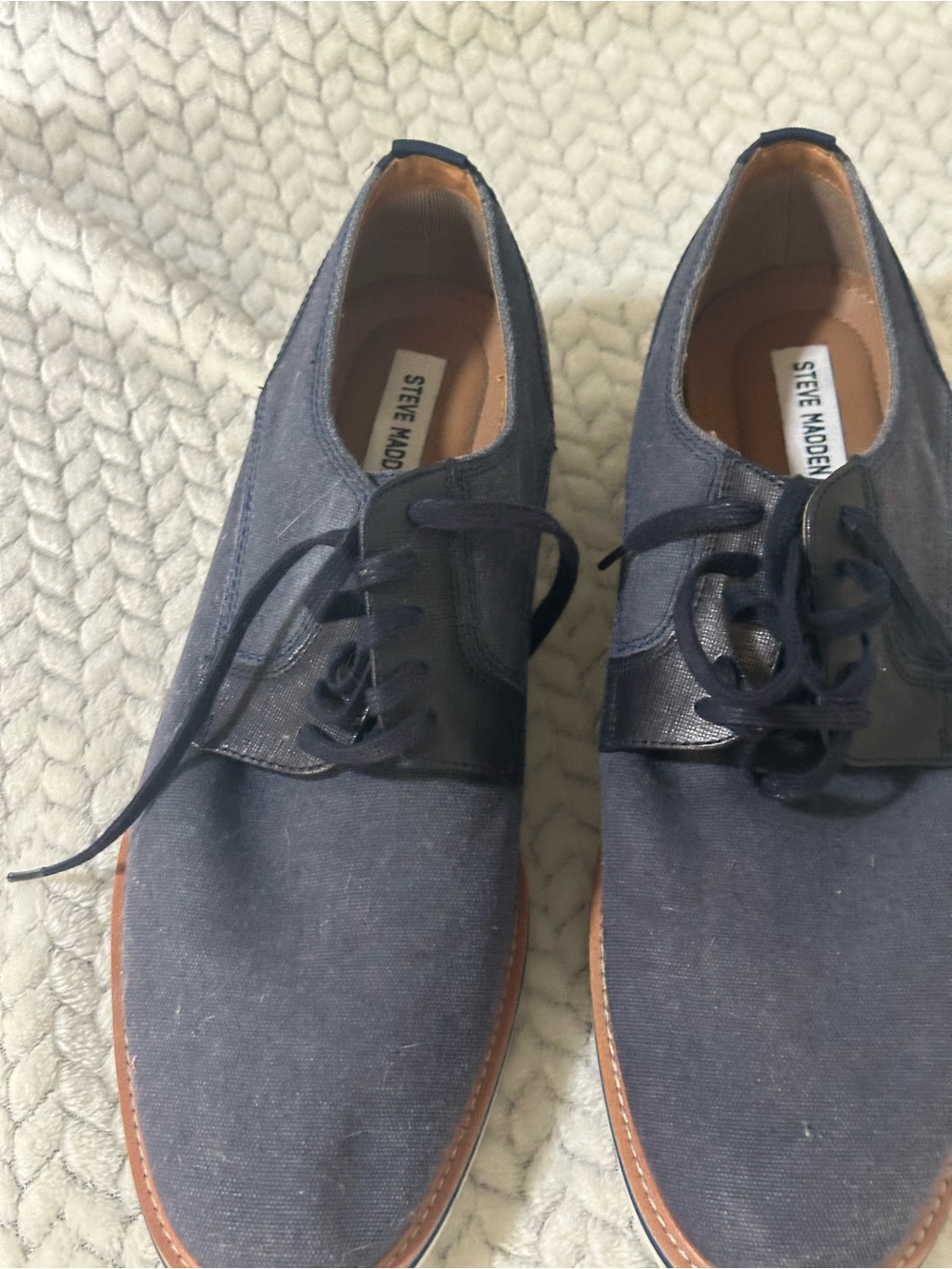 Steve Madden Blue Oxford Lace Up Men's Dress Shoes Round Toe Solid Fabric Size11